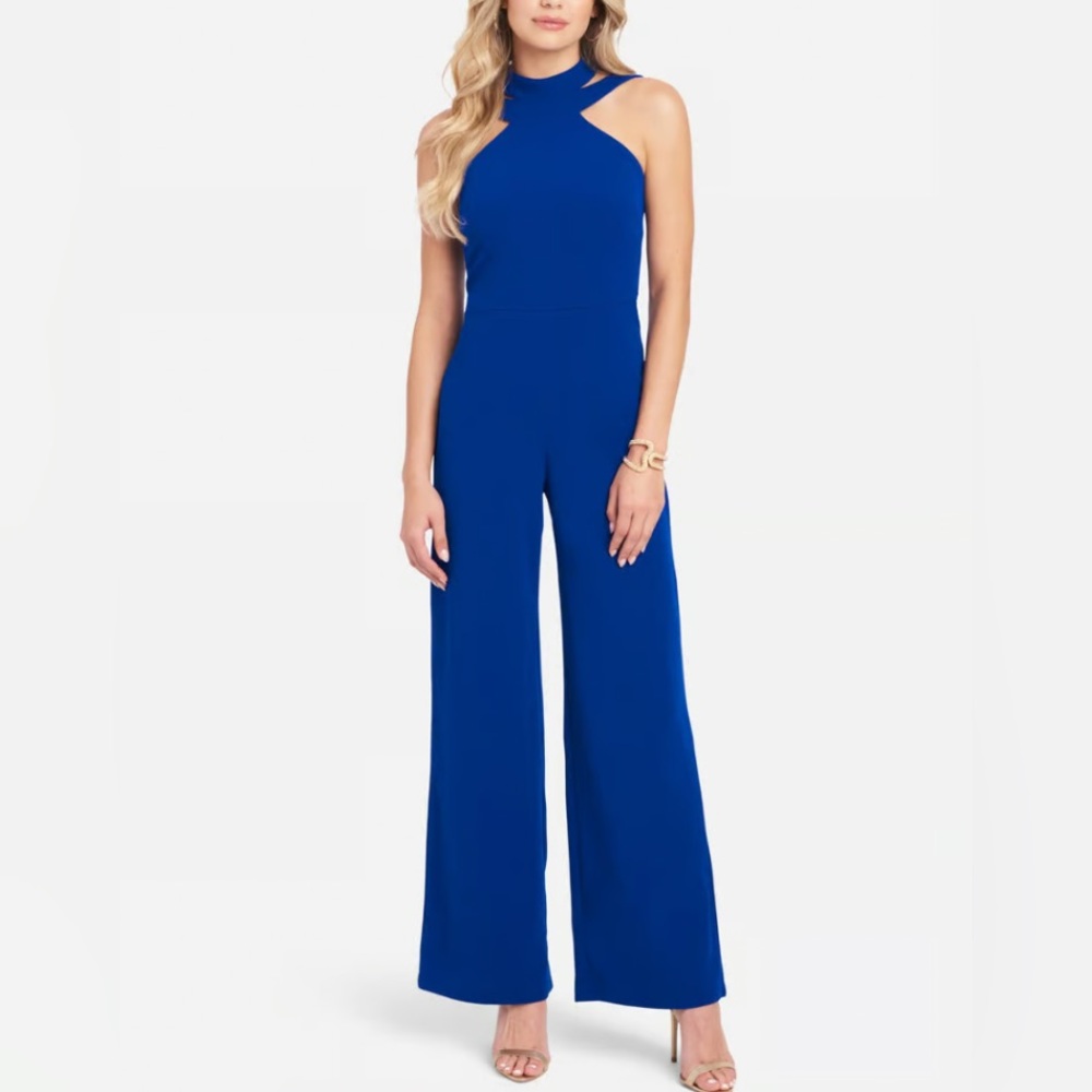 bebe Royal Blue Halter Jumpsuit